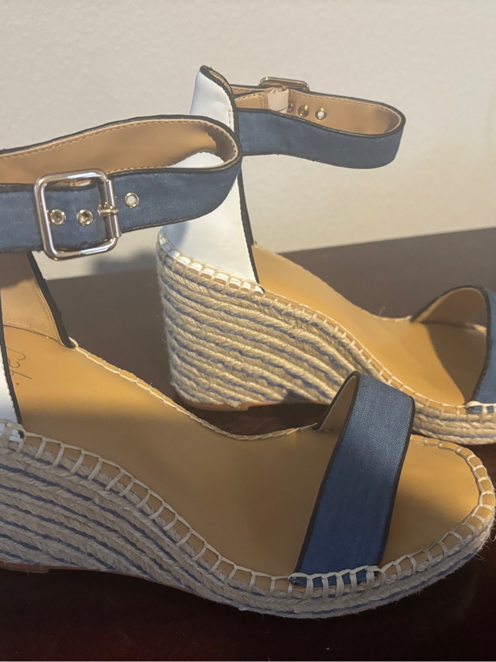Cabi Wedge Espadrille Sandals in Blue and White - Women's